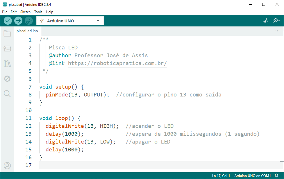 código pisca led arduino